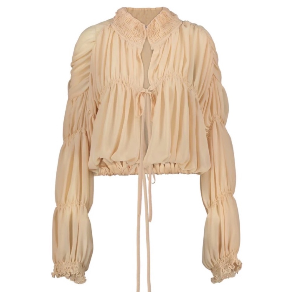 Beige Sheer Tie Front Blouse